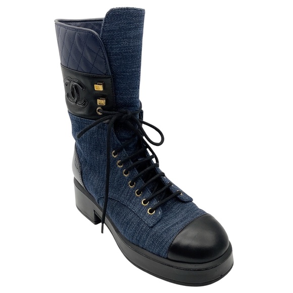 Chanel Navy Blue / Black 2022 Denim Fabric, Patent Calfskin, and Lambskin Quilte - Picture 1 of 13